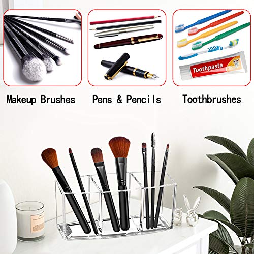 Acrylic Makeup Brush Organizer Holder Clear Cosmetic Brushes Storage with 3 Slots - view 7
