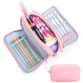 Large Pencil Case 3 Compartment Pouch Pen Bag Pink
