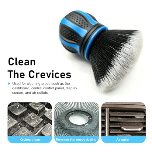 Car Detailing Brush, Ultra-soft Microfiber Bristles Brush with Storage Rack, Non-slip Ball-shaped Handle Cleaning Tool, Interior Gap Cleaner for Car & Home & Office (Blue) - view 3