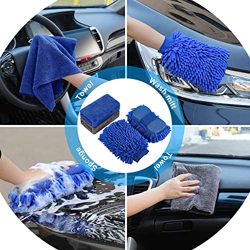 22Pcs Car Wash Cleaning Tools Kit Car Detailing Set with Blue Canvas Bag Collapsible Bucket Wash Mitt Sponge Towels Tire Brush Window Scraper Duster Complete Interior Car Care Kit - view 4