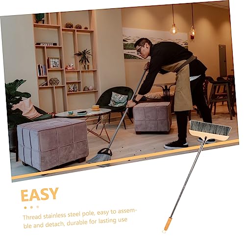 Wooden Broom with Stainless Steel Handle Soft Bristle Cleaning Brush for Hardwood Floors Carpets Indoor Use Lightweight Anti-Static Design for Easy Sweeping - view 3
