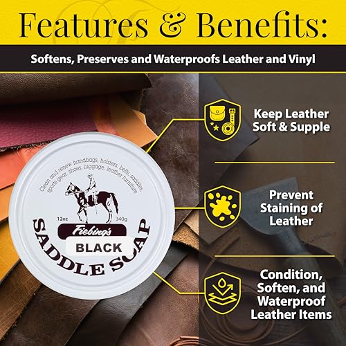 Black Saddle Soap (12oz) - Leather Cleaner & Conditioner - Soften, Protect, Restore & Renew Leathercraft, Car Seat, Belts, Shoes, Luggage, Furniture, Purses, Boots, Bags, Sports & Horse Gear - view 4