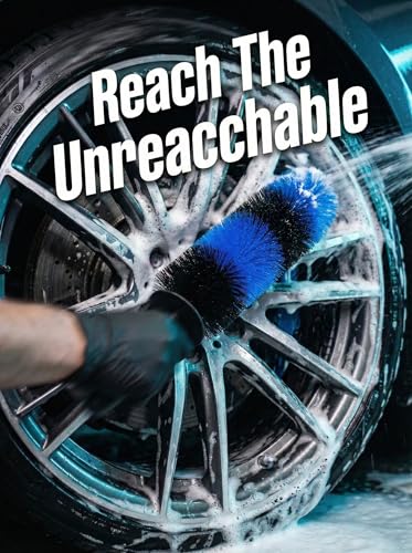 Wheel & Tire Brush, Long Soft Bristle, Easy Reach for Rims (Blue) - view 6