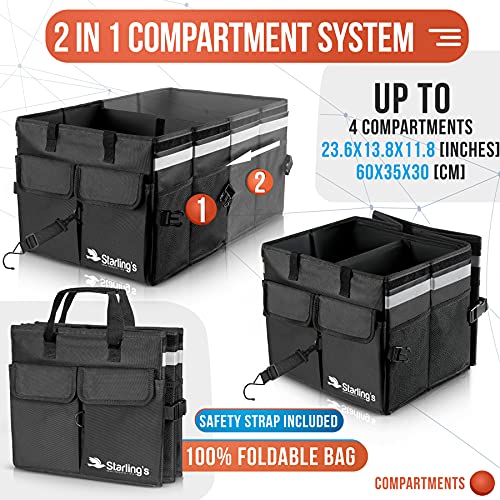 Car Trunk Organizer Super Strong, Foldable Storage Cargo Box for SUV, Auto, Truck Nonslip Waterproof Bottom, Fits any Vehicle, Come w Adjustable TieDown Straps W LID (Black, 2 - view 7