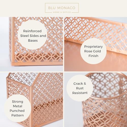 Rose Gold Desk Organizer Set | 6 Piece Metal Office Desk Organizer with Mail Sorter, Pen Cup, Sticky Note Holder, Magazine File, Card Holder, Paper Tray | Desk Organizers and Accessories - view 3