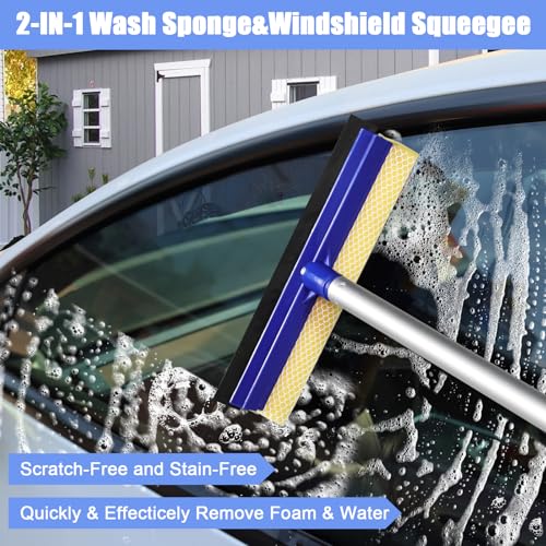62" Microfiber Car Wash Brush with Long Handle Car Washing Mop Kit Mitt Sponge Car Cleaning Supplies Duster RV Washing Car Brushes, 1 Chenille Scratch-Free Replacement Head (Blue&Yellow) - view 3