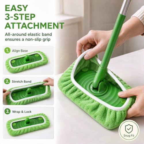 3Pcs Microfiber Mop Replacement Pads, Thick Household Floor Cloths Reusable & Washable, Lint‑Free, High‑Absorbent, Works for Tile Floors, Countertops, Kitchen and Bathroom Surfaces, Green - view 2