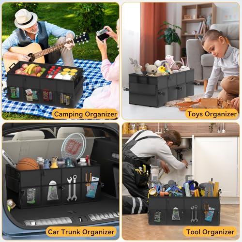Car Trunk Organizer SUV Collapsible Car Caddy Truck Storage Heavy Duty Oxford Car Grocery Organizer for Cargo Van Jeep Sedan with 2 Large Compartments, 6 Pockets, 4 Adjustable Straps, 2 Handles 50L - view 5
