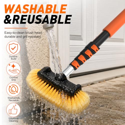 Car Wash Brush, 16FT Telescopic Car Wash Brush with Long Handle, 12-Inch Soft Bristle Car Cleaning Brush for Cleaning Car, RV, Truck, Boat, Solar Panels - view 6
