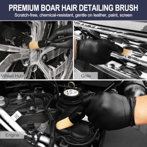 6PCS Car Detailing Brush Set, Boars Hair Car Detailing Brushes, Ultra Soft No Scratch Interior Detail Brush, Car Duster, Car Interior Detailing kit, Car Cleaning Supplies kit for Leather, Air Vents - view 2