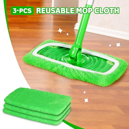 Reusable Microfiber Mop Pads Compatible with Swiffer Sweeper, 3 Pack Dry Sweeping Cloths & Wet Mopping Cloths, Washable Pads for Hardwood Floor Cleaning (Mop is Not Included) - view 4