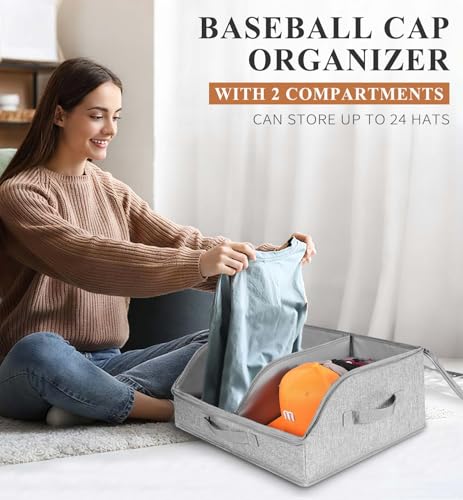 Hat Organizer for Baseball Caps, Large Hat Storage Box for Closet, Gray - view 5