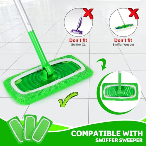 Reusable Microfiber Mop Pads Compatible with Swiffer Sweeper, 3 Pack Dry Sweeping Cloths & Wet Mopping Cloths, Washable Pads for Hardwood Floor Cleaning (Mop is Not Included) - view 2