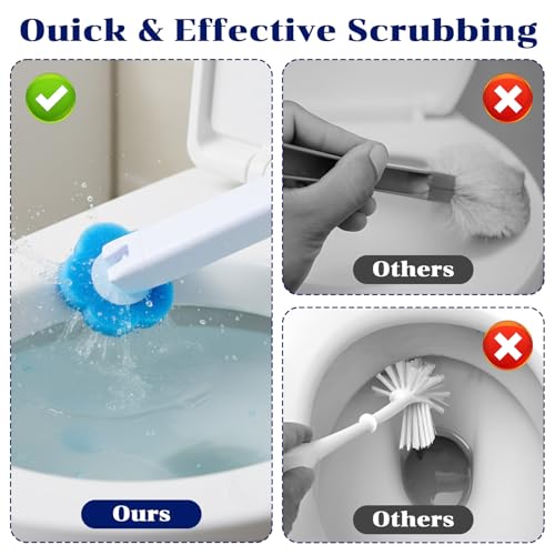 2 Pack Disposable Toilet Brush and Holder Set, Extended Handle Toilet Bowl Cleaner Wand with 48 Refills Replacement Heads Pads Bathroom Maintenance Bathtub Stick Cleaning System Starter Kit - view 4