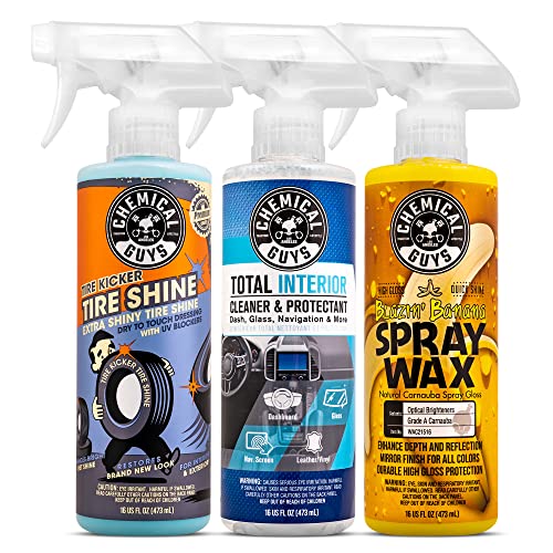 Quickie Detail Bundle - Total Interior Cleaner & Protectant, Blazin' Banana Spray Wax and Tire Kicker Tire Shine (3 16 oz Bottles)