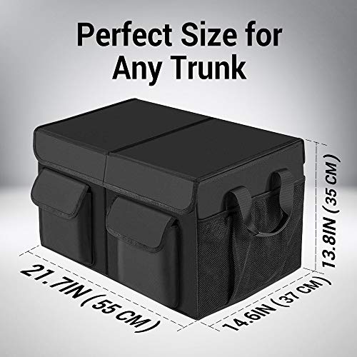 Car Trunk Organizer with Lid, Collapsible Car Storage Organizer with Reinforced Leather Handles, Non-Slip Bottom, Trunk Organizer for SUV, Van, Jeep (Black with Strap, Extra Large) - view 3