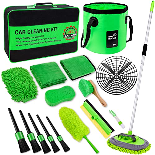 17Pcs Car Wash Kit,62" Car Wash Brush Mop with Long Handle,Car Cleaning Kit,Car Detailing Brush Set,Car Wash Bucket,Car Wheel Brush,Complete Interior Car Cleaning Supplies
