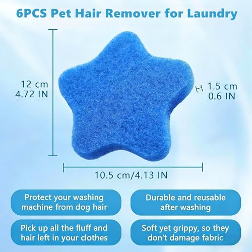 6 PCS Pet Hair Remover for Laundry – Effectively Removes Fur, Lint & Dander – Reusable, Eco-Friendly Laundry Pet Hair Catcher – Gentle on Clothes, Protects Machine, Easy to Use & Clean (Blue) - view 4