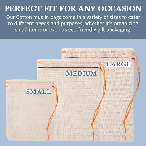 100% Cotton Drawstring Muslin Bags, Medium 5x7, 25 Pcs - view 4