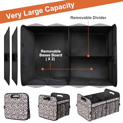 Trunk Organizer, Collapsible Trunk Organizers and Storage, Car Accessories for Women and Men, Multi-Compartment Trunk Storage Organizer for SUV, Car, Mini-Van, Leopard Print - view 3