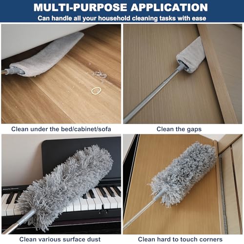 100 Inch Retractable Gap Dust Cleaner Cleaning Tools & Microfiber Feather Duster Washable and Retractable Duster Brush for Cleaning Under Appliances Furniture Ceiling Fan Dust and Cobweb Cleaner - view 4