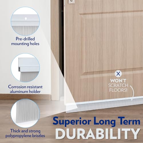 TMH Door Bottom Sweep – 36" Aluminum Brush Sweep with 3" Bristles, Weather Stripping Draft Stopper for Exterior & Interior Doors – Blocks Drafts, Dust & Insects – Silver - view 2