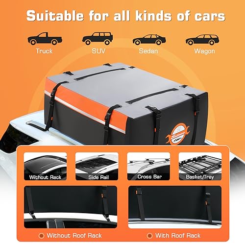 Rooftop Cargo Carrier 15 Cubic, Waterproof Car Roof Bag Soft-Shell Carriers Top Luggage Storage with Slip Mat, 4 Door Hooks & Heavy-Duty PVC for All Vehicle Roof with/Without Rack Cross Bar - view 3