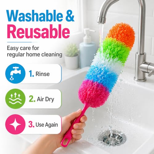 20-Inch Microfiber Hand Duster, Car Interior Detailing Duster, Rainbow Feather Duster for Car, Home, Office Cleaning - view 6