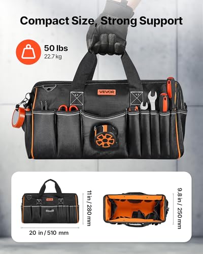 Tool Bag, 20 Inch, 33-Pocket Portable Large Tool Box Organizer Storage, Toolbox with Big Zipper, Adjustable Shoulder Strap, Water-Resistant Carry Toolbag, for Men Women Dad Husband Fathers Day - view 3
