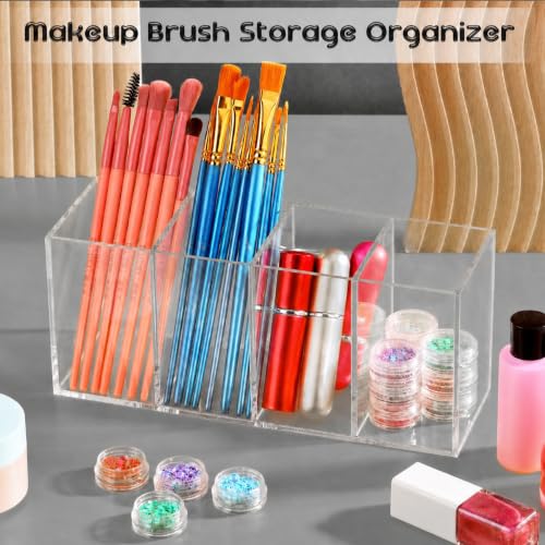 4 Pack Clear Acrylic Pencil Holders, 4 Compartment Desk Organizer - view 5