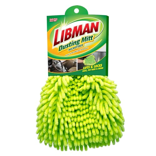 Libman Microfiber Dusting Mitt – Dual-Sided Dusting Glove with Elastic Cuff, Polishing & Dusting Microfiber Fingers, Reusable & Machine-Washable, 10.5” x 7” – Traps Dust, Dirt & Allergens