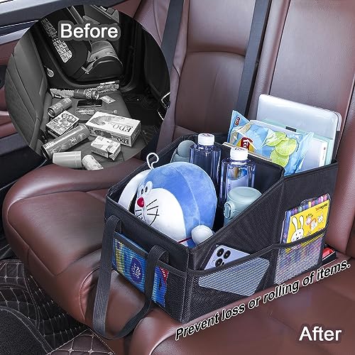 Front-Back Seat Car Organizer Box - Portable Passenger Seat Organizer, Odorless Fabric Car Seat Organizer, Universal Foldable Auto Seat Storage Caddy for Kids & Adults Road Trip Essentials (Black) - view 3