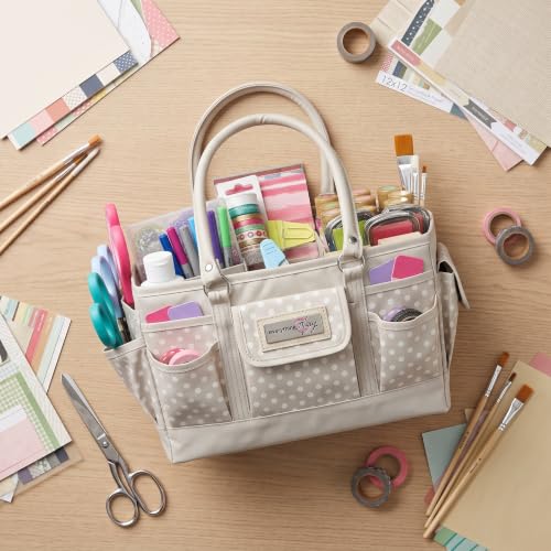 Deluxe Store & Tote Organizer – Tan Dot Craft Tote with Handle – Art Supply Caddy for Sewing, Scrapbooking, DIY Projects & Creative Tool Storage - view 3