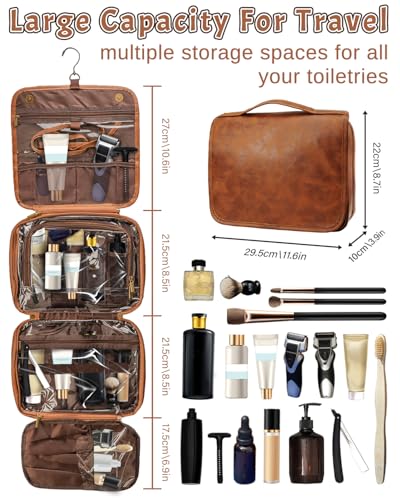 Large Personalized Toiletry Bag, Gifts for Men Custom Engraved Leather Travel Bag, Engraved Name Waterproof Travel Kit & Gifts for Him Husband Father (Father's Day, Christmas) - view 5
