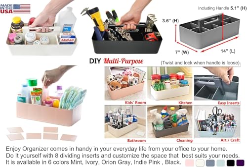 2 PACK - Portable DIY 8 Dividers Durable Plastic Tote Tool & Supply Cleaning Caddy with Handle Made In USA (Orion Gray) - view 5
