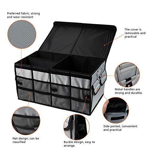 Car Trunk Organizer Collapsible Portable Multi Compartments Organizer with Non Slip Straps for SUV Truck Auto Vehicle Car Auto Minivan (Large Covered, Space Gray) - view 5