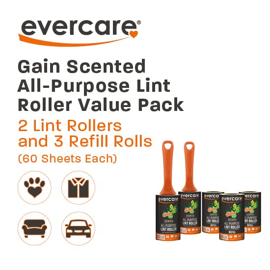 Gain Scented All-Purpose Lint Roller Value Pack with 2 Lint Rollers and 3 Refill Rolls, 60 Sheets Each - view 2