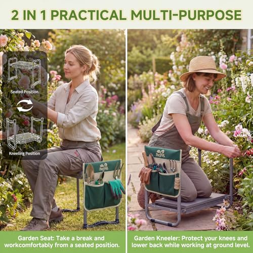 2-in-1 Heavy Duty Foldable Garden Kneeler And Stool With EVA Pad, Green - view 3