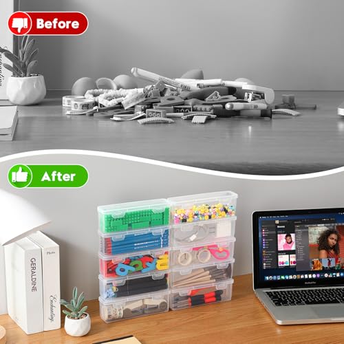 10 Pack Slim Narrow Storage Box, Clear Pen & Makeup Brush Organizer - view 5