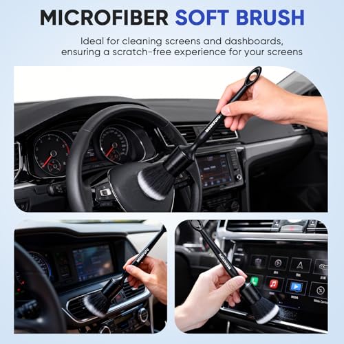 Car Detailing Brush, 6PCS Ultra Soft Boars Hair Car Interior Exterior Detailing Brushes, Scratch-Free Car Cleaning Dust Brush for Dashboard, Emblem, Air Vents, Wheels, Leather Seat - view 3
