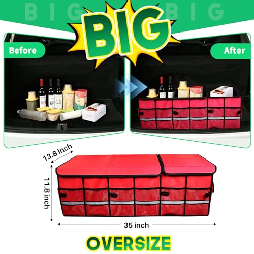 Big Car Trunk Organizer, Cargo Organizer SUV Trunk Storage Non Slip Bottom Waterproof Collapsible Durable Multi Compartments-(Oversize,Red) - view 3