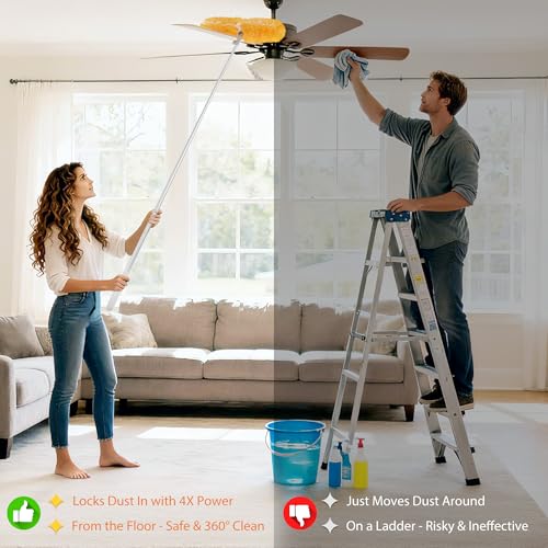 6 ft Extendable Duster Handle with 20 Pcs, 360° Heavy Duty Duster Refills Kit for Swiffer, 4X Electrostatic Microfiber for Cleaning Home, Effortlessly Reach Ceilings, Fans & Hard-to-Reach Areas - view 4
