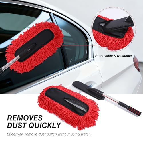 3 Pack Large Red Microfiber Car Duster Exterior Scratch Free with Extendable, Car Duster Interior Multipurpose dust Cleaning - view 3