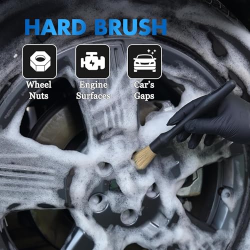 3PCS Car Detailing Brush Set - Interior or Exterior Car Cleaning Brush, [Durable Bristles] Ultra Soft Boars Hair Car Detailing Brushes, Auto Detail Brushes for Air Vent, Leather Seat, Wheels, Emblems - view 5