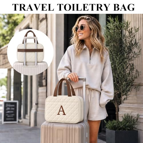Initial Travel Toiletry Bag for Women Makeup Bag Organizer Beige I - view 2