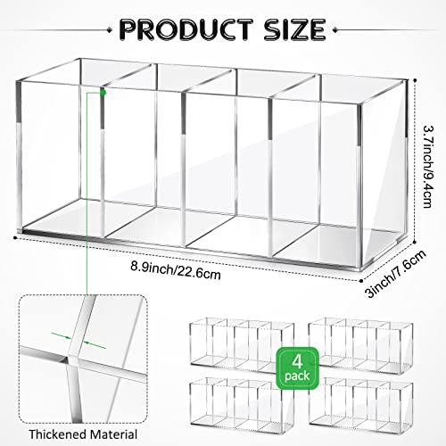 4 Pack Clear Acrylic Pencil Holders, 4 Compartment Desk Organizer - view 2