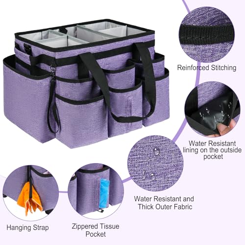 Large Rolling Cleaning Caddy Bag with Detachable Trolley,Cleaning Cart on Wheels with Shoulder Strap,Cleaning Supplies Organizer for Housekeepers,Purple - view 4