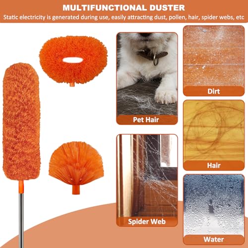 20 Ft+ High Reach Cleaning Tool Kit - Microfiber Feather Ceiling Fan Duster & Cobweb Duster with 3-14 ft Spliceable Pole Duster for Cleaning Fan, Spider Web, Ceiling, Blinds, Furniture Clean - view 3