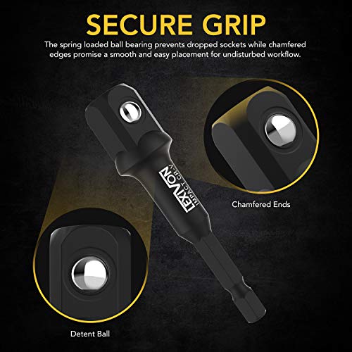 Impact Socket Adapter & Magnetic Bit Holder Set | 4 Pieces of 1/4-Inch Hex Shank Extension to 1/4", 3/8", and 1/2" Drive | Includes Organizer Rack (LX-104) - view 4