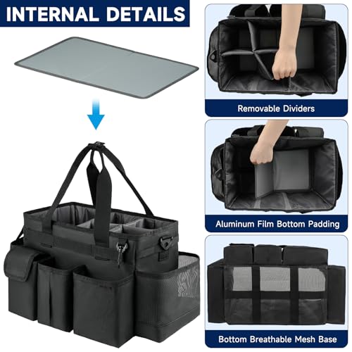 Cleaning Caddy,Cleaning Bag for Housekeepers,Cleaning Supplies Organizer with Handle,Black - view 2